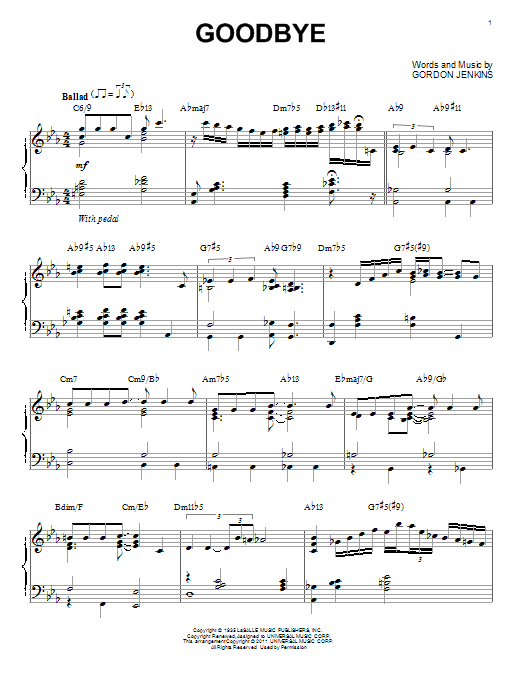 Bill Evans Goodbye [Jazz version] (arr. Brent Edstrom) Sheet Music
