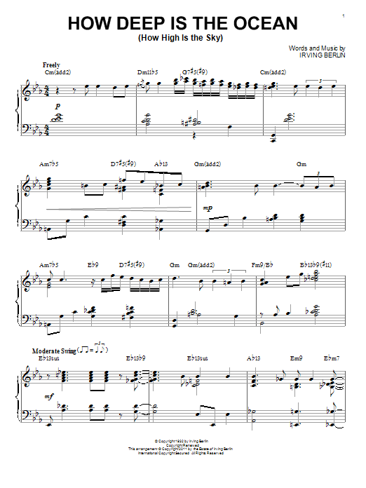 Bill Evans How Deep Is The Ocean (How High Is The Sky) [Jazz version] (arr. Brent Edstrom) Sheet Music