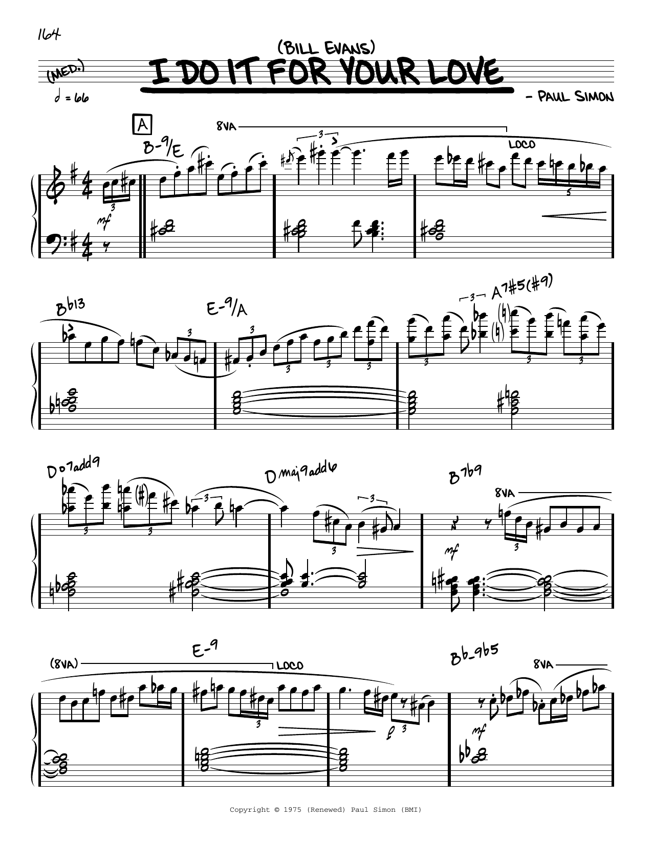 Bill Evans I Do It For Your Love (solo only) Sheet Music