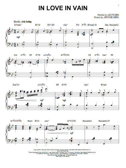 Bill Evans In Love In Vain [Jazz version] (arr. Brent Edstrom) Sheet Music
