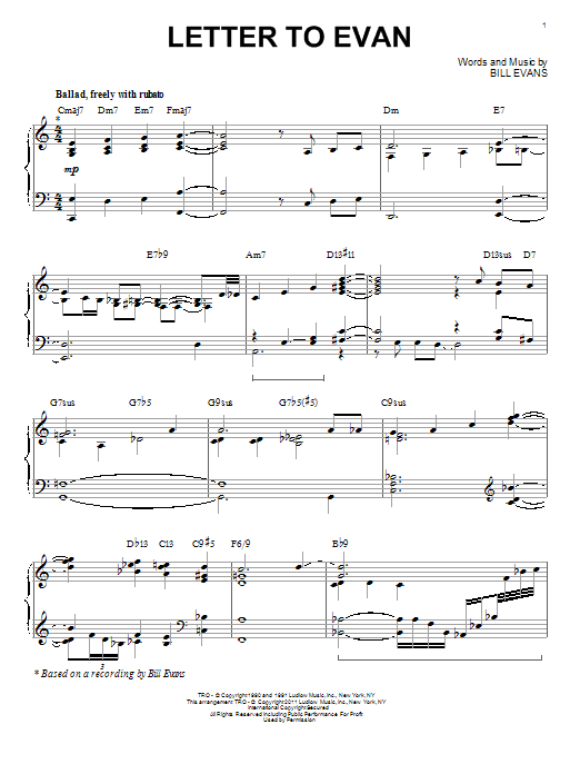Bill Evans Letter To Evan [Jazz version] (arr. Brent Edstrom) Sheet Music
