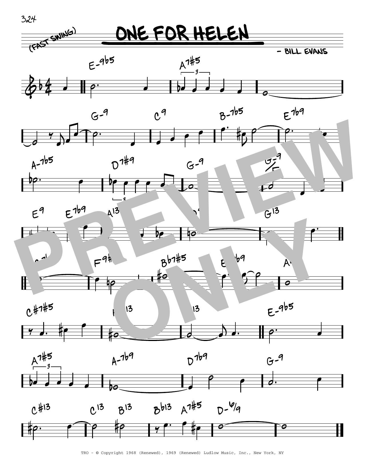 Bill Evans One For Helen Sheet Music
