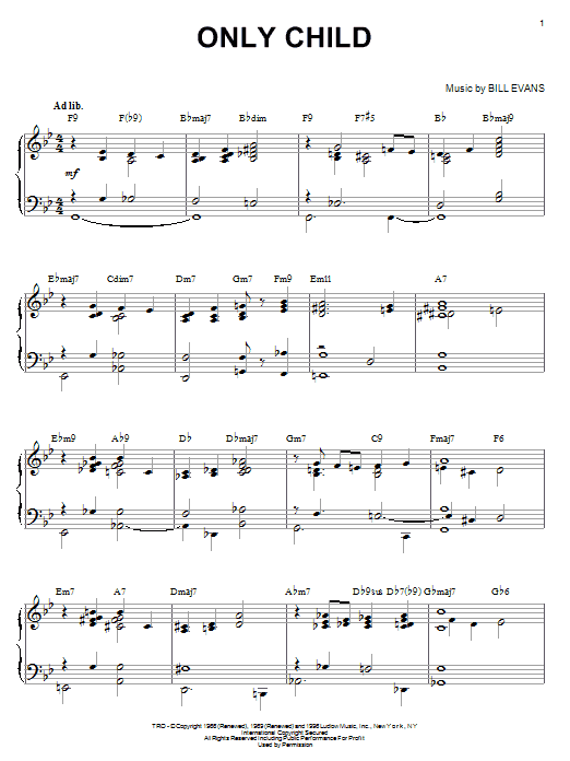 Bill Evans Only Child Sheet Music