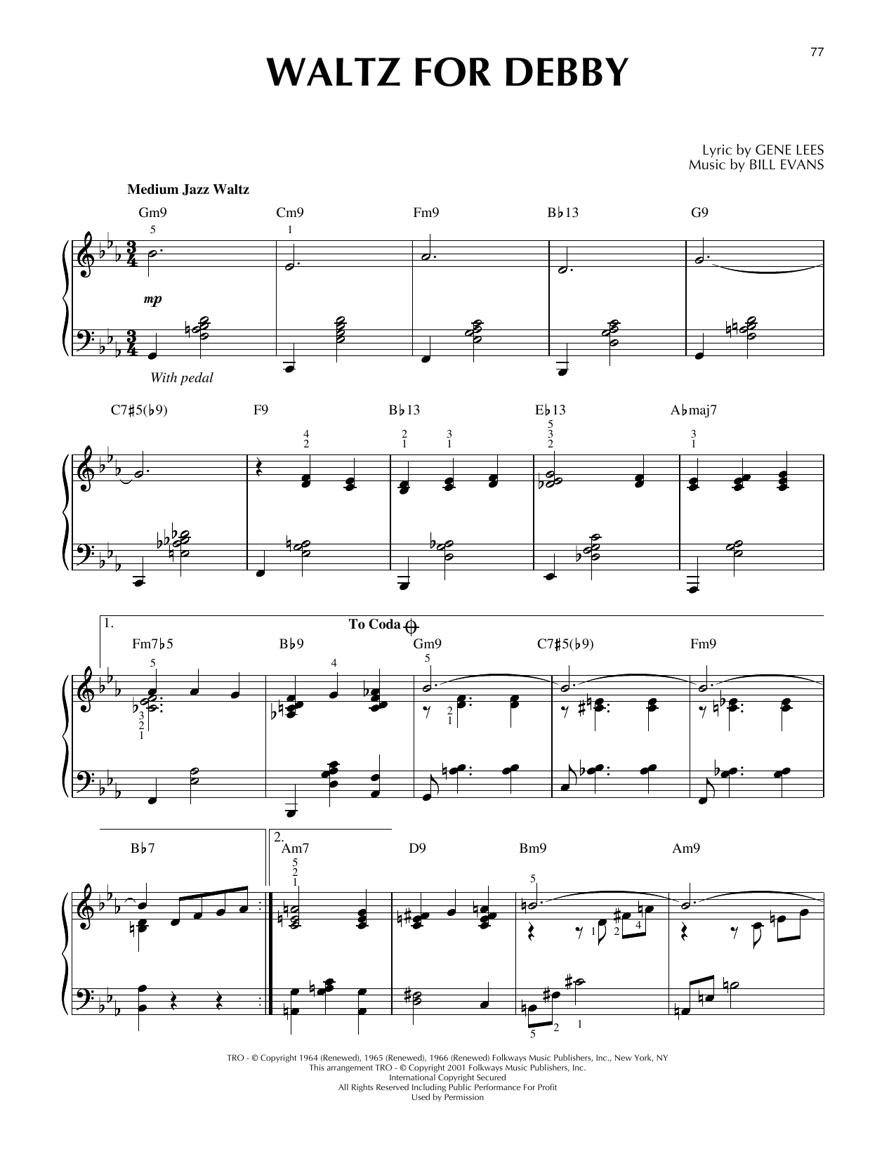 Bill Evans Waltz For Debby (arr. Brent Edstrom) [Jazz version] Sheet Music