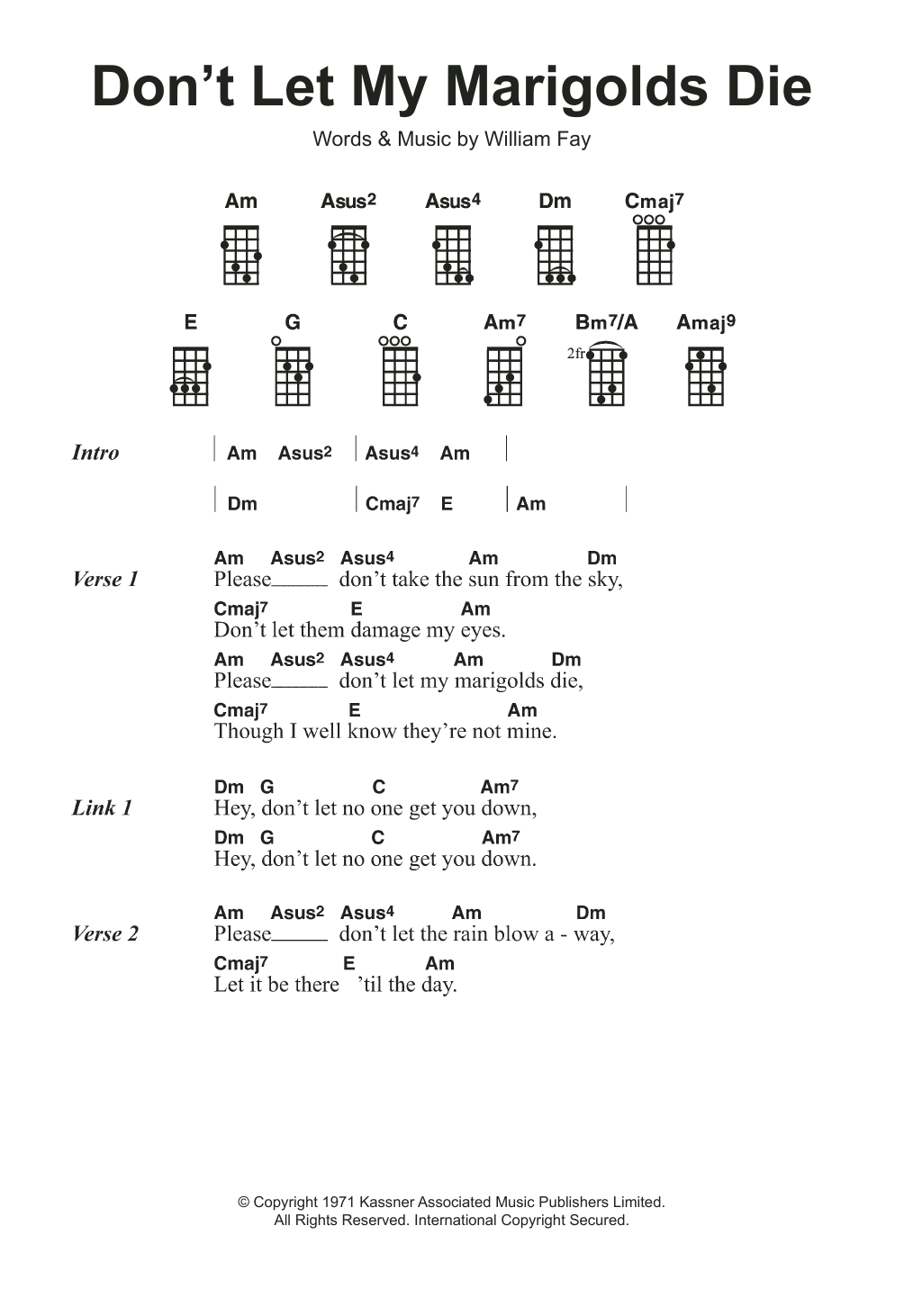 Bill Fay Don't Let My Marigolds Die Sheet Music