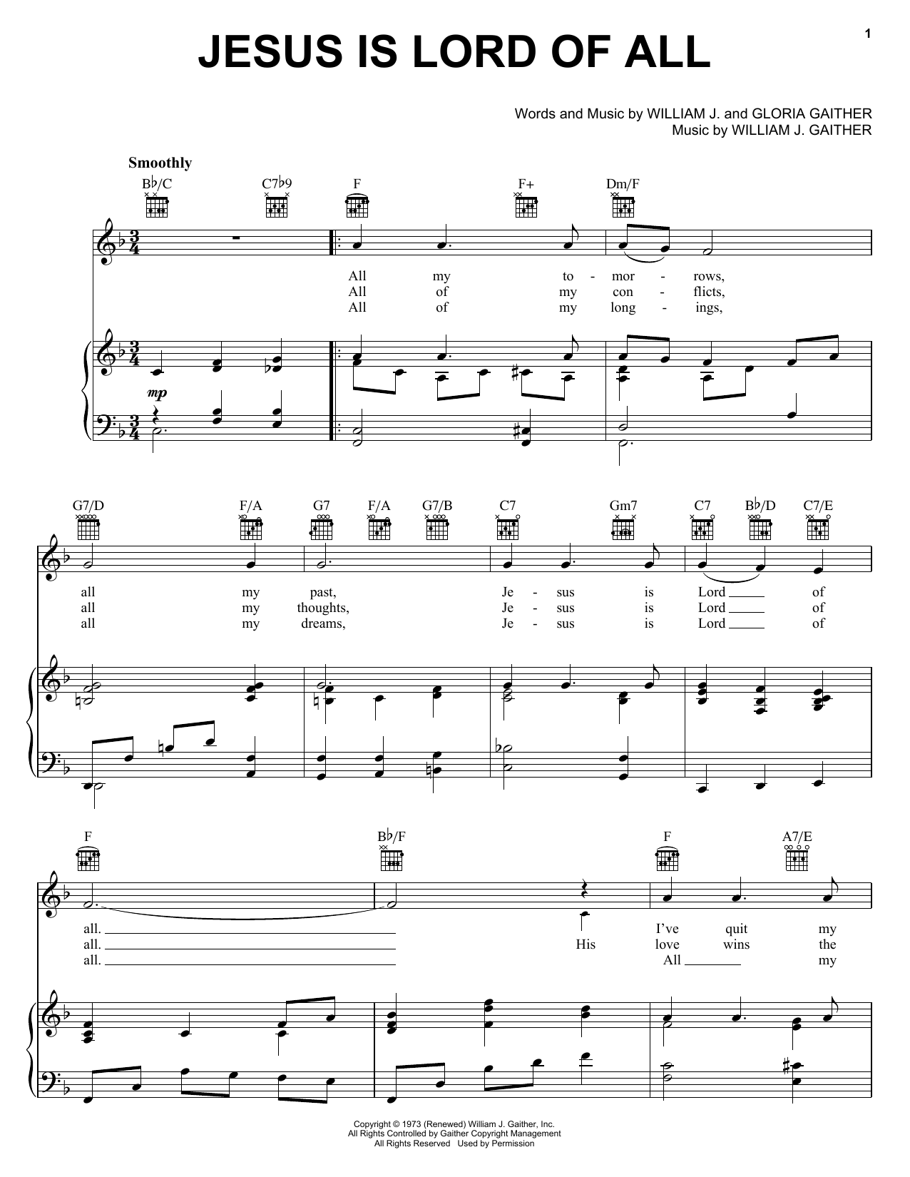 Bill & Gloria Gaither Jesus Is Lord Of All Sheet Music