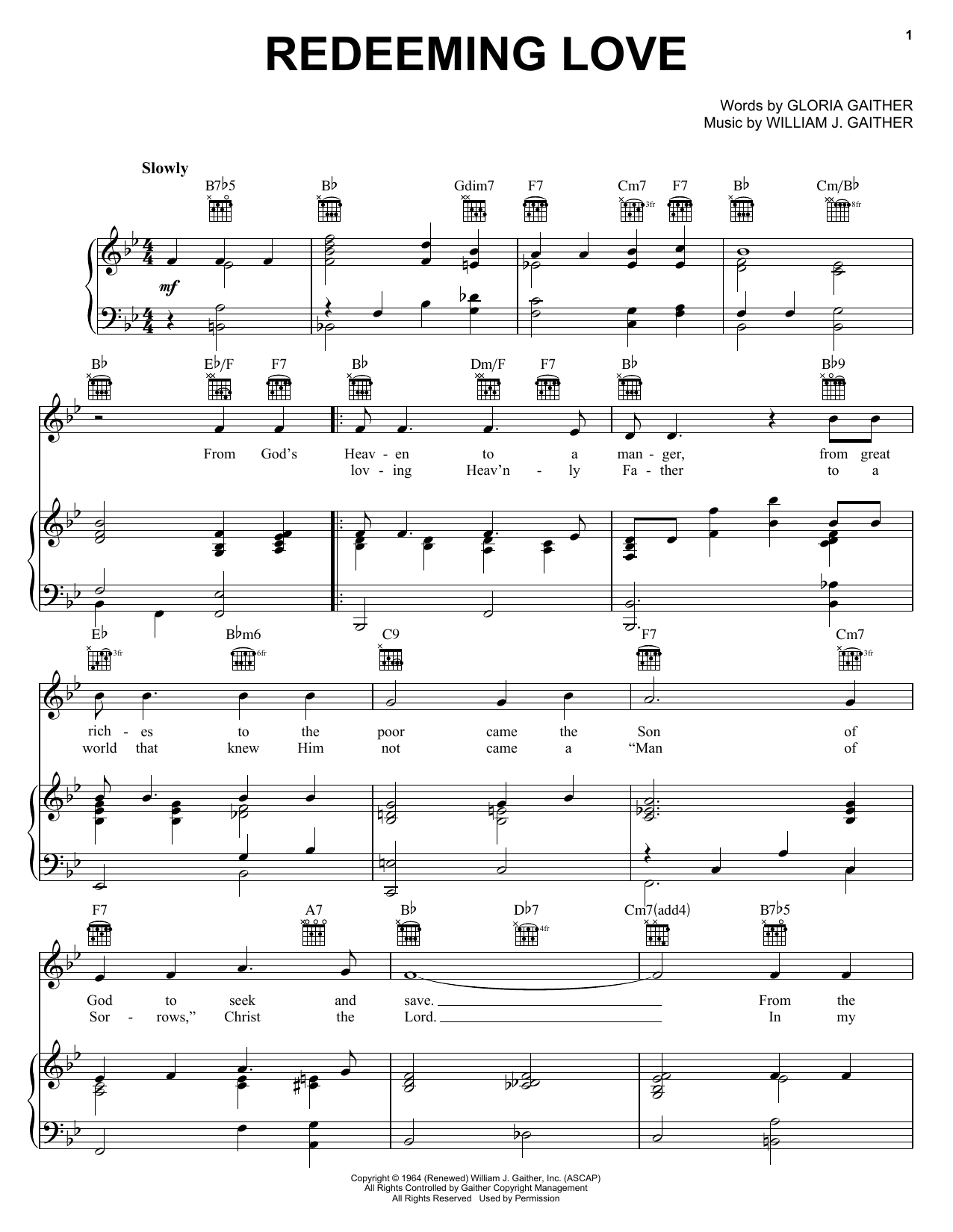 Bill & Gloria Gaither Redeeming Love Sheet Music