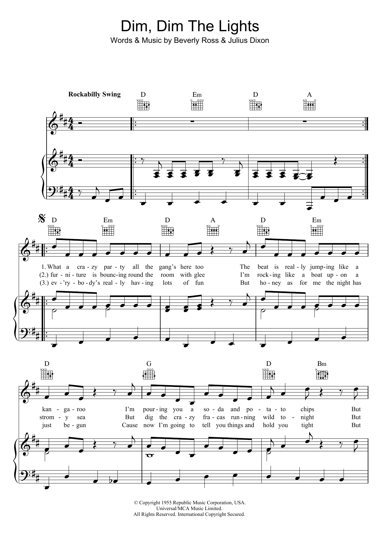 Bill Haley & His Comets Dim, Dim The Lights Sheet Music