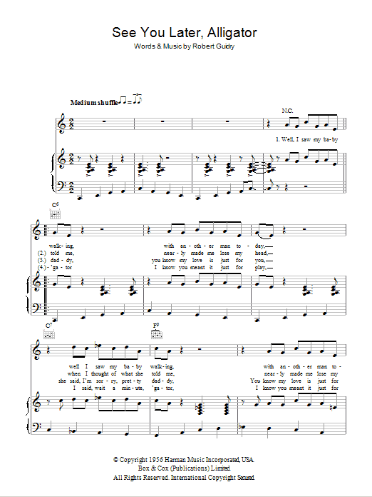 Bill Haley See You Later, Alligator Sheet Music