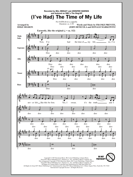 Bill Medley & Jennifer Warnes (I've Had) The Time Of My Life (arr. Deke Sharon) Sheet Music
