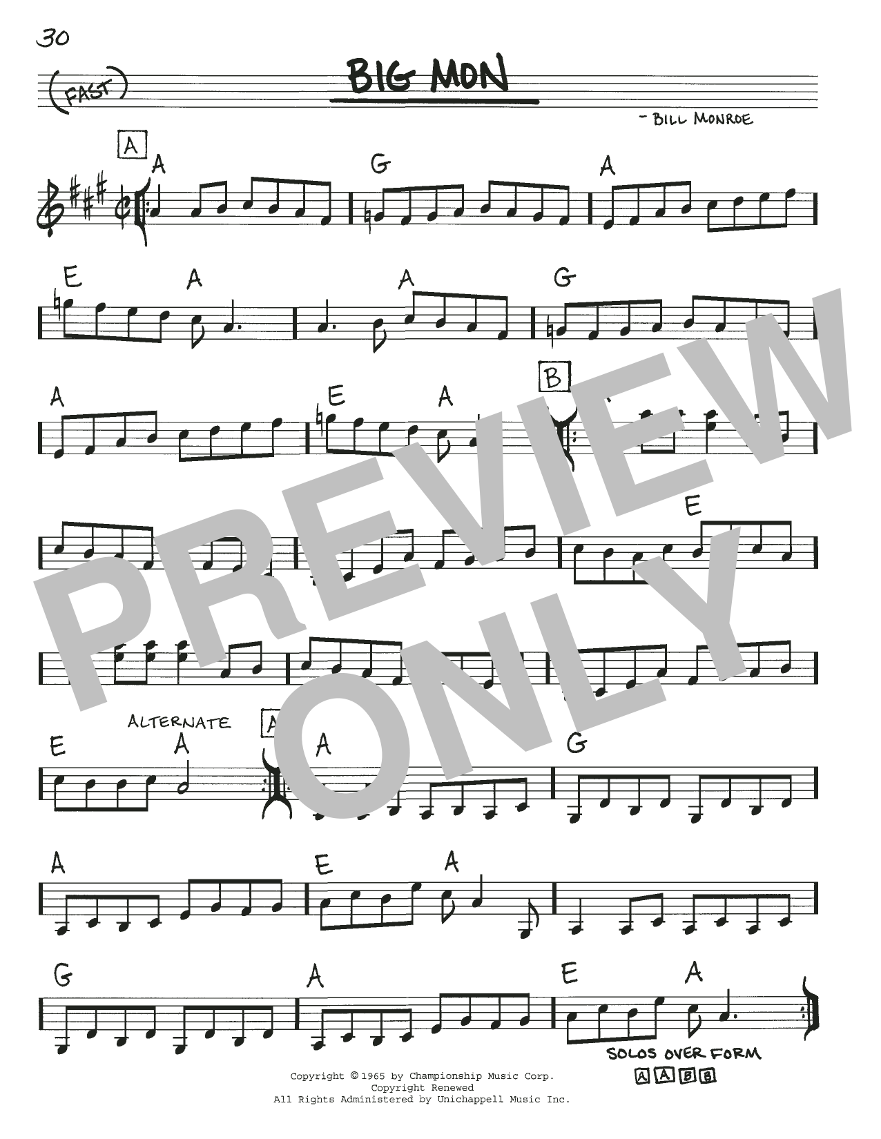 Bill Monroe Big Mon Sheet Music