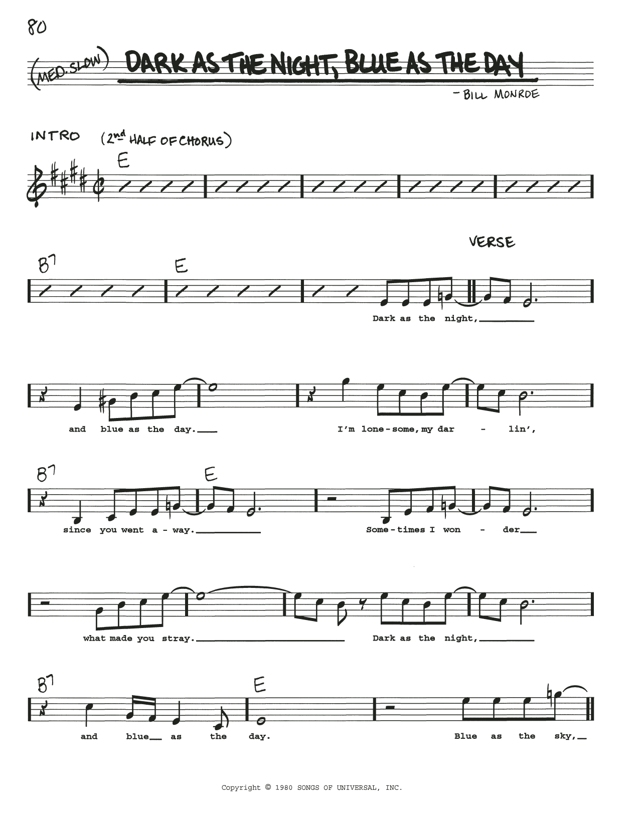 Bill Monroe Dark As The Night, Blue As The Day Sheet Music