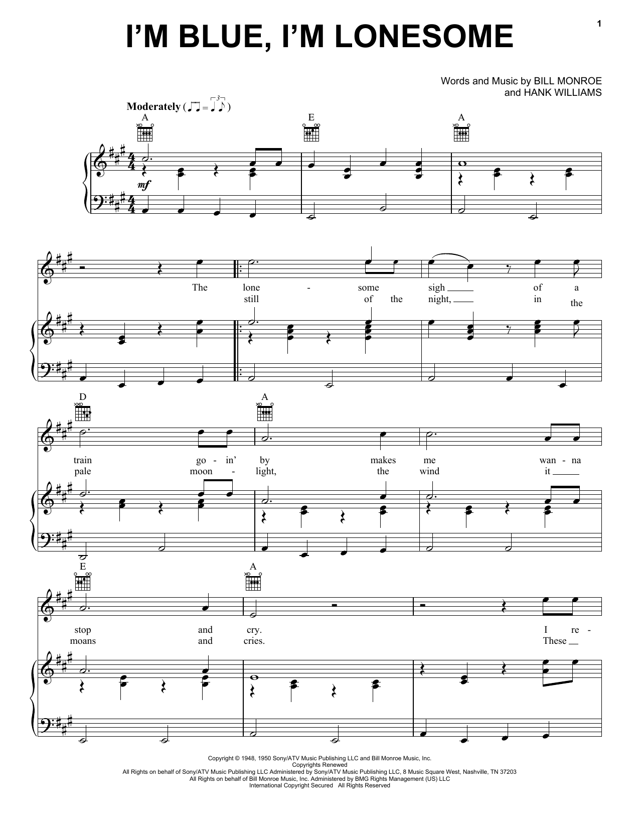 Bill Monroe I'm Blue, I'm Lonesome Sheet Music