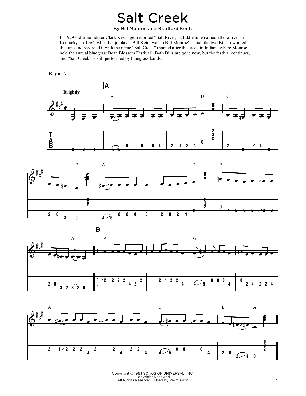 Bill Monroe Salt Creek (arr. Fred Sokolow) Sheet Music