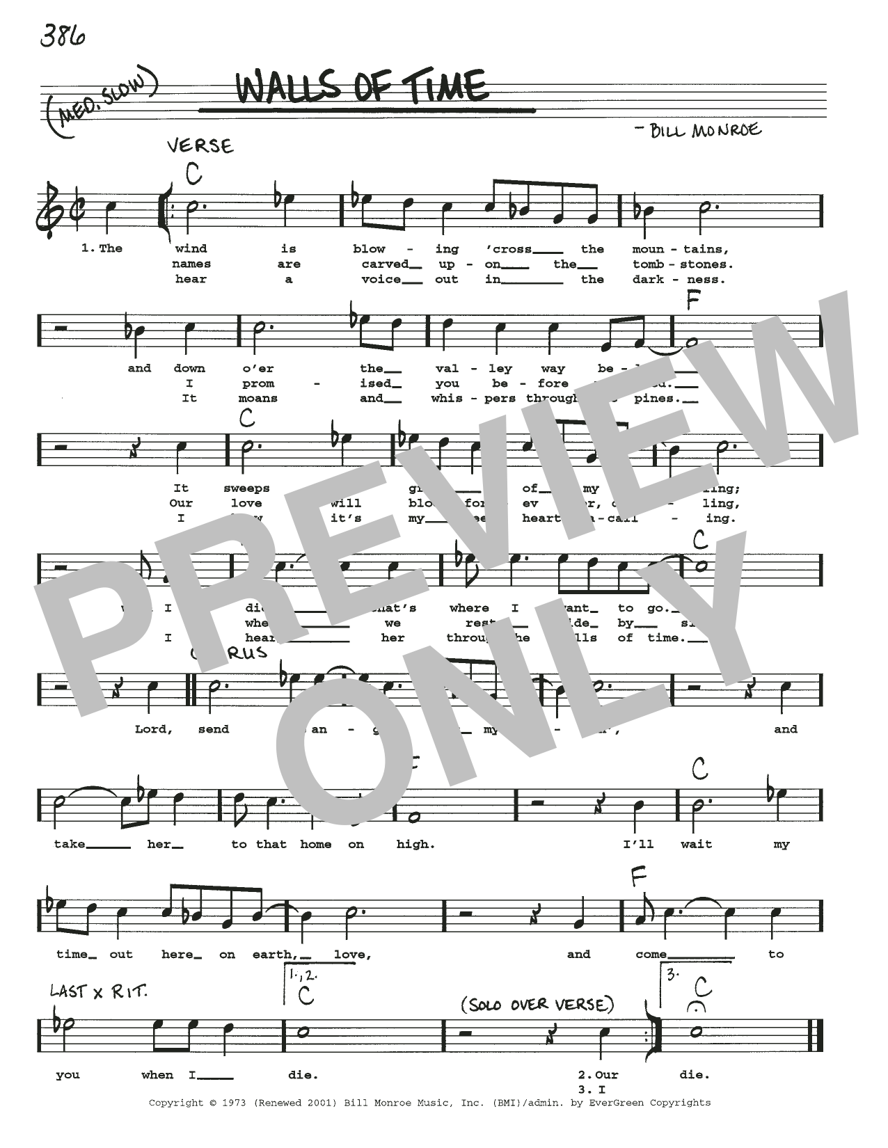 Bill Monroe Walls Of Time Sheet Music