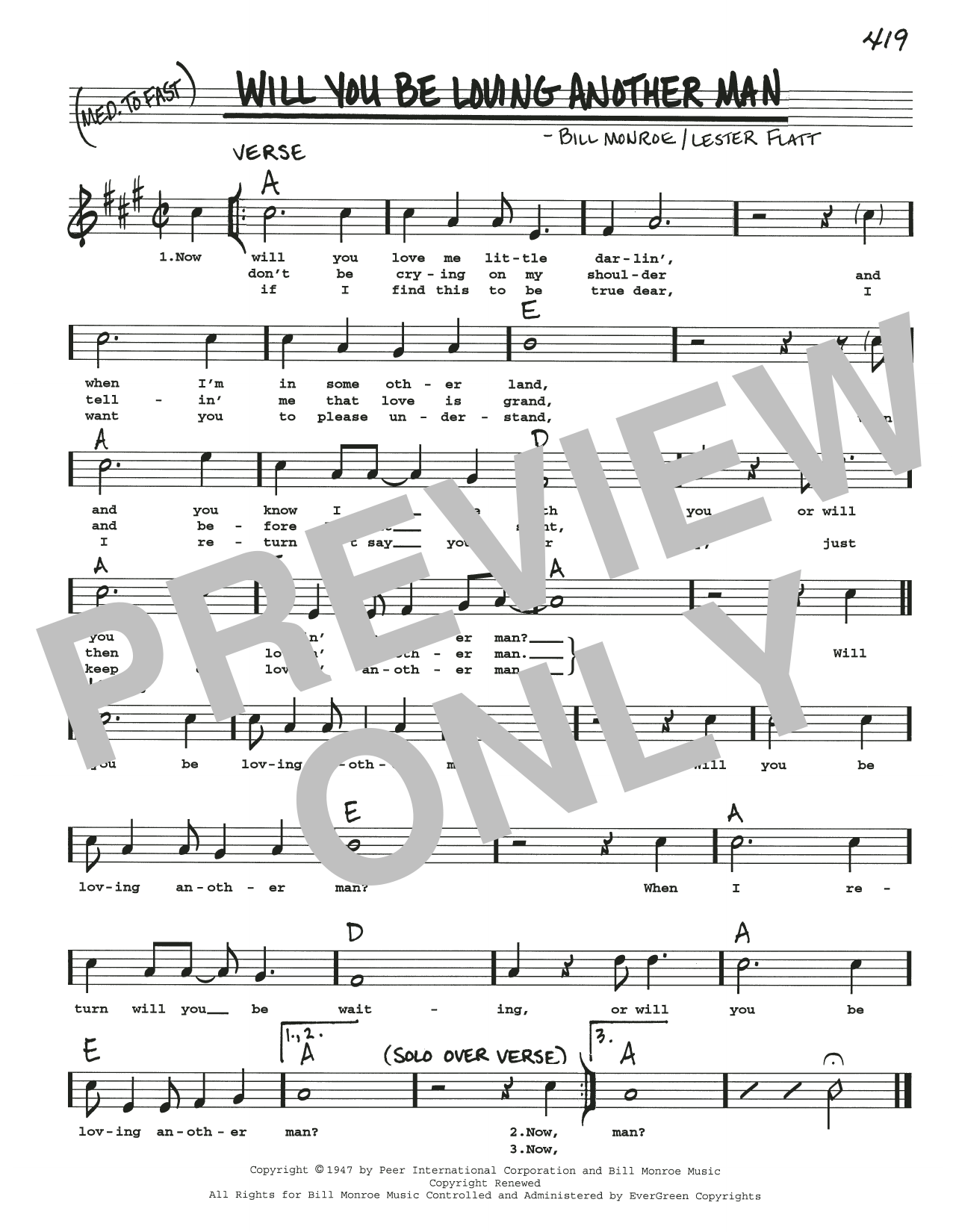 Bill Monroe Will You Be Loving Another Man Sheet Music