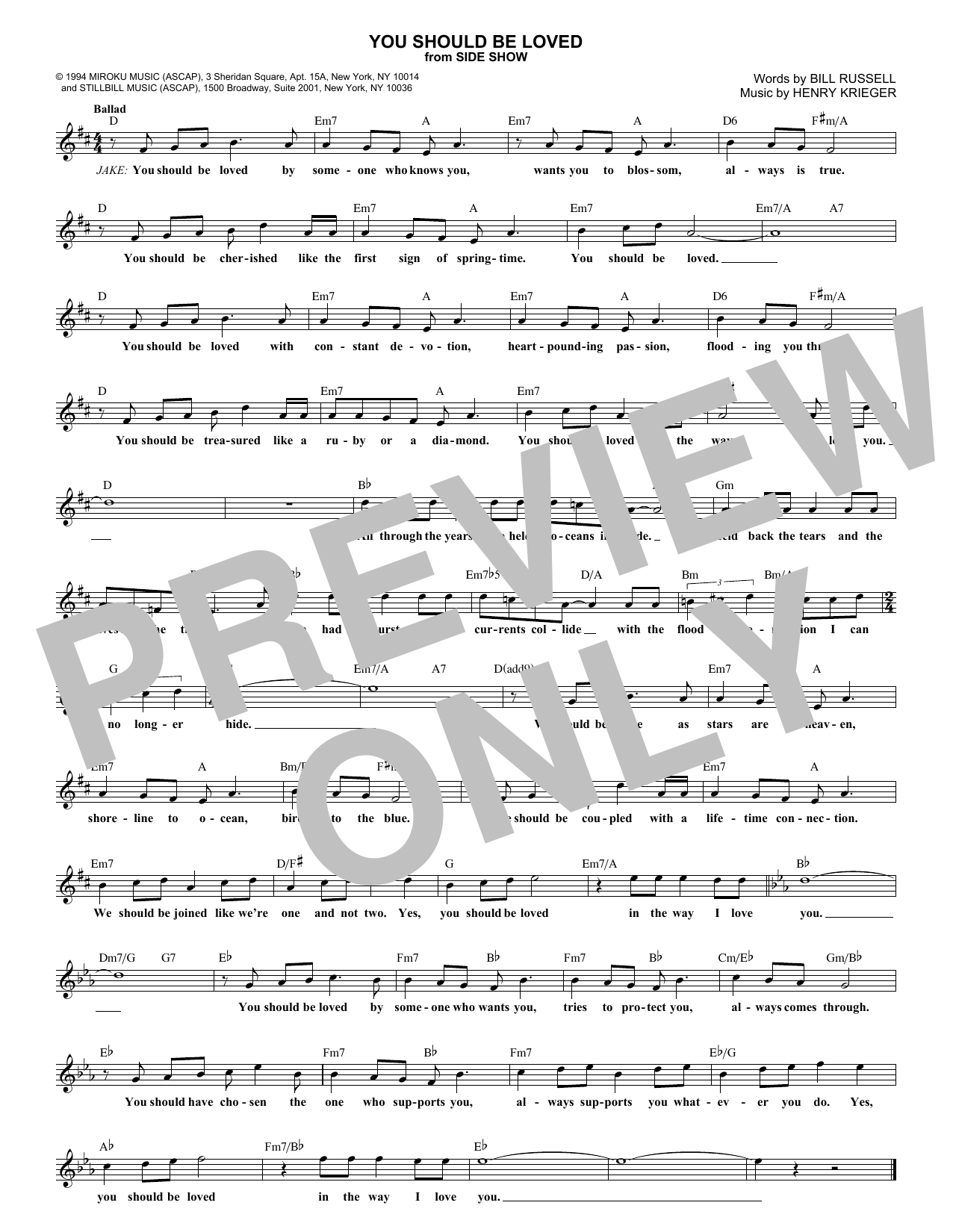 Bill Russell You Should Be Loved Sheet Music