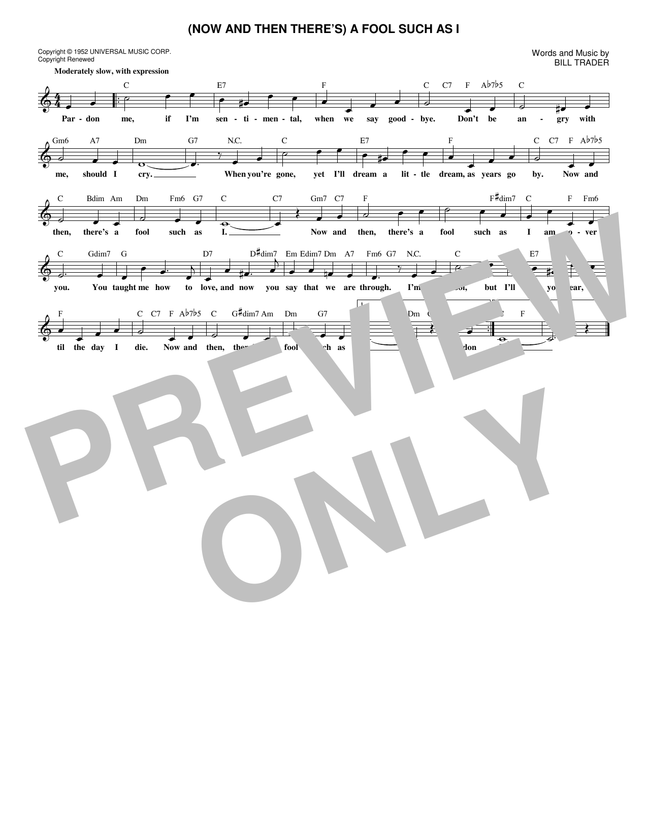Bill Trader (Now And Then There's) A Fool Such As I Sheet Music