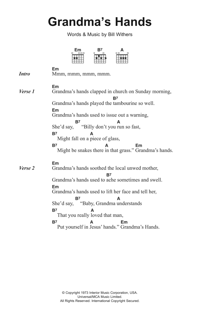 Bill Withers Grandma's Hands Sheet Music