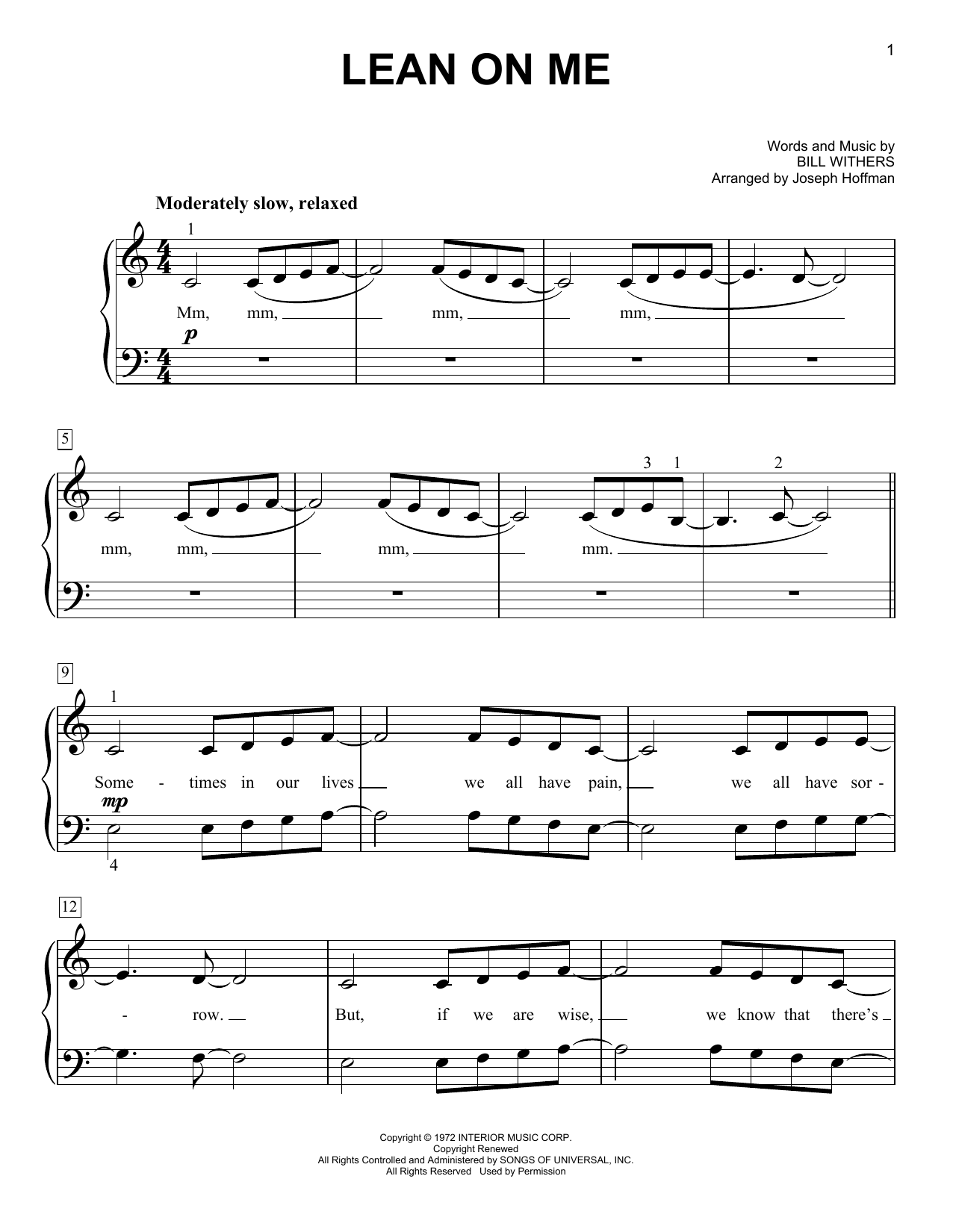 Bill Withers Lean On Me (arr. Joseph Hoffman) Sheet Music