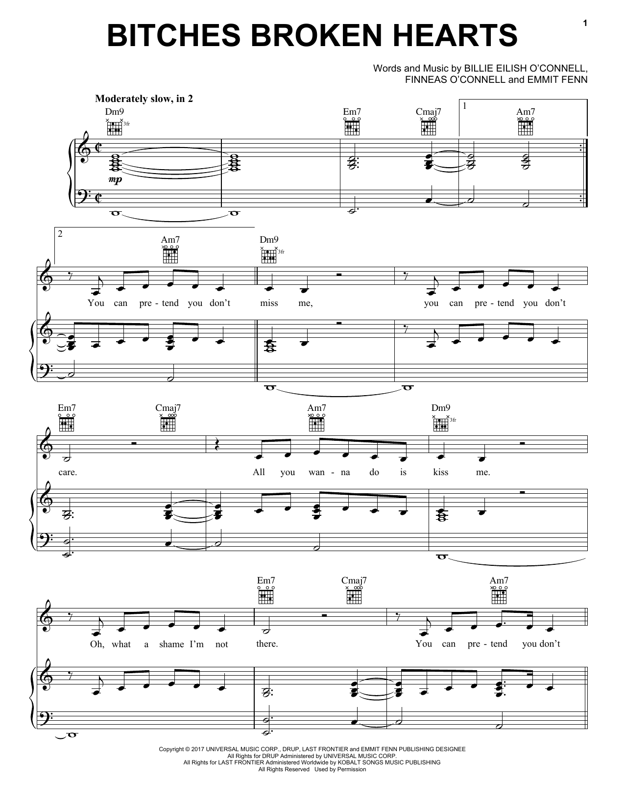 Billie Eilish Bitches Broken Hearts Sheet Music