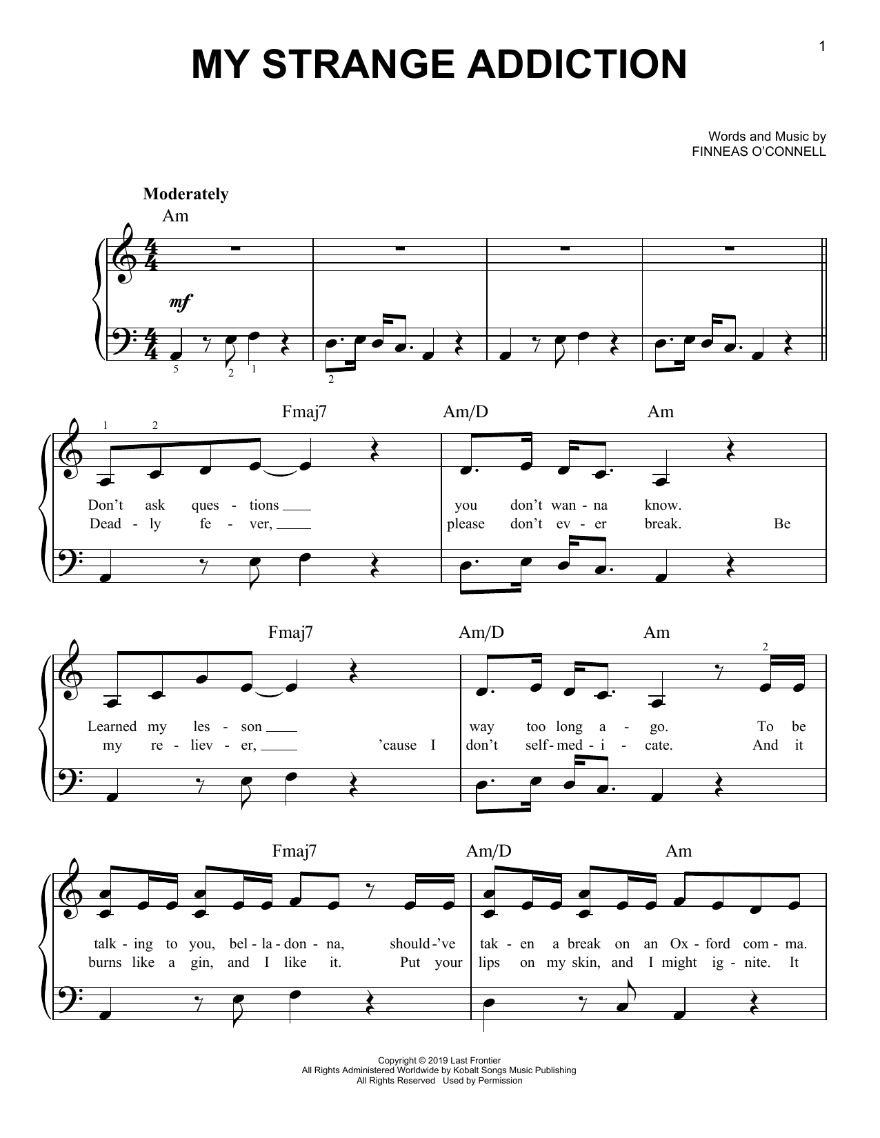 Billie Eilish my strange addiction Sheet Music
