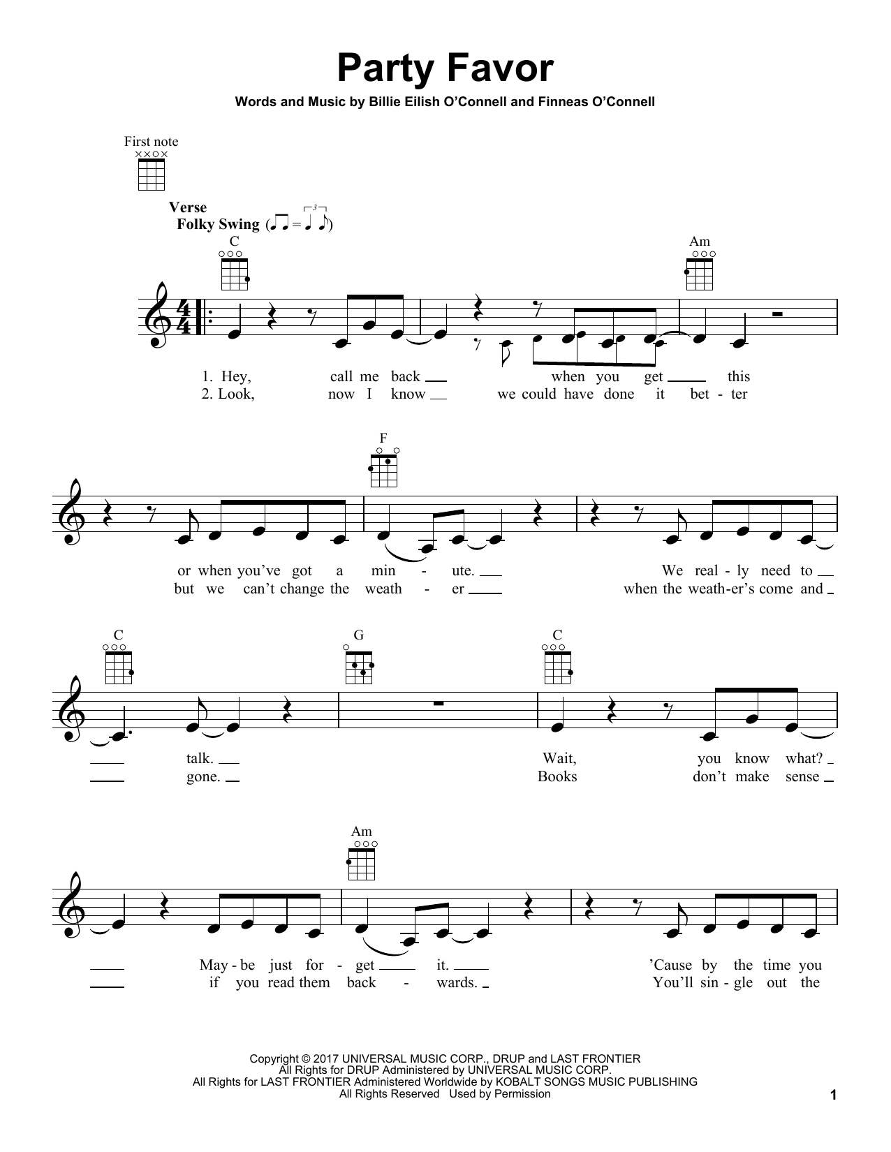 Billie Eilish party favor Sheet Music