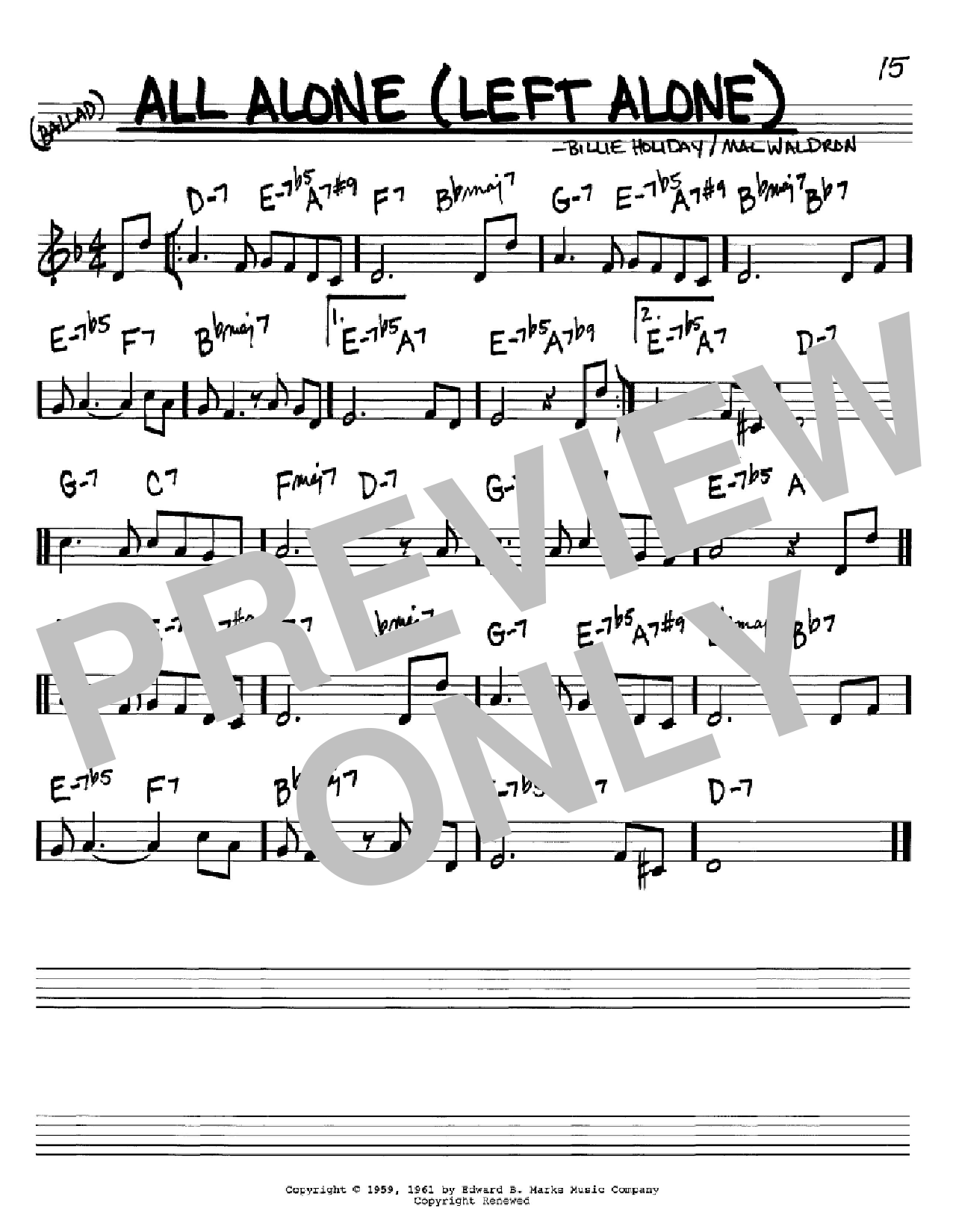 Billie Holiday All Alone (Left Alone) Sheet Music
