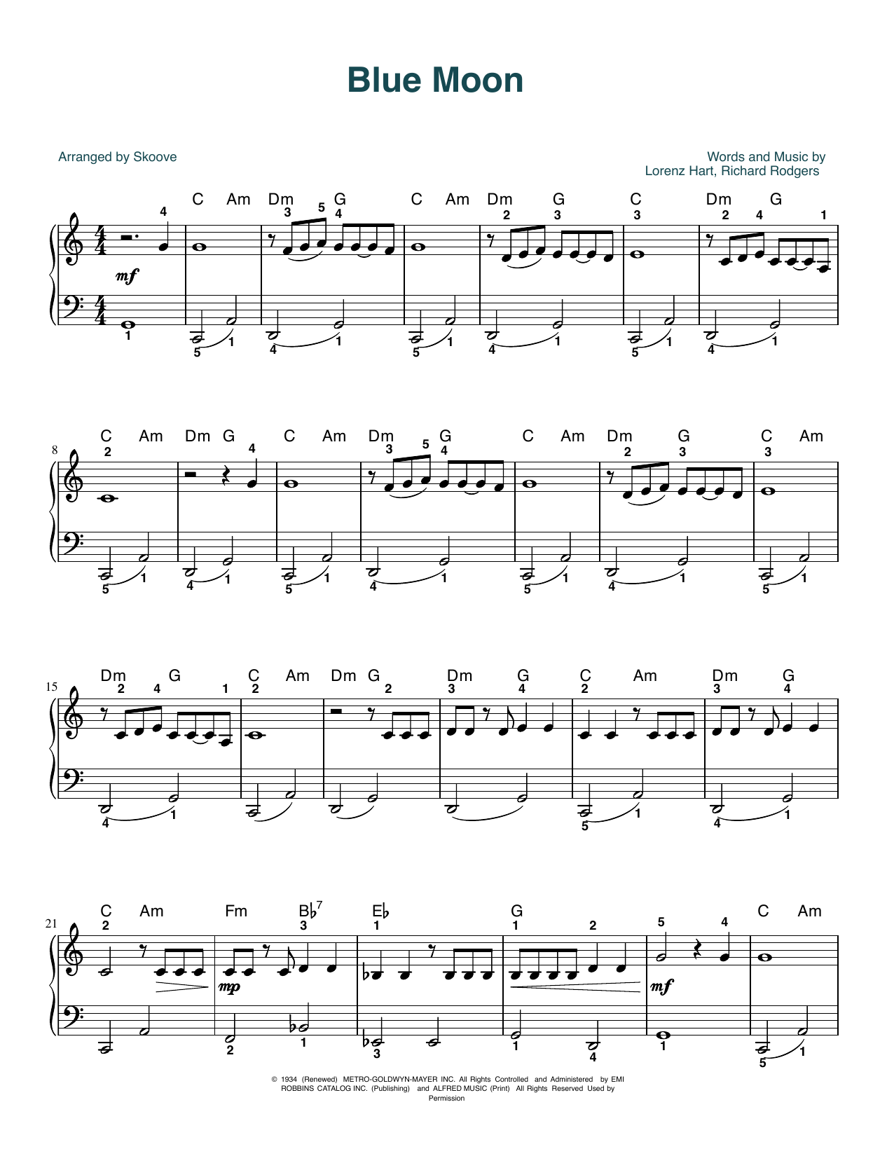 Billie Holiday Blue Moon (arr. Skoove) Sheet Music