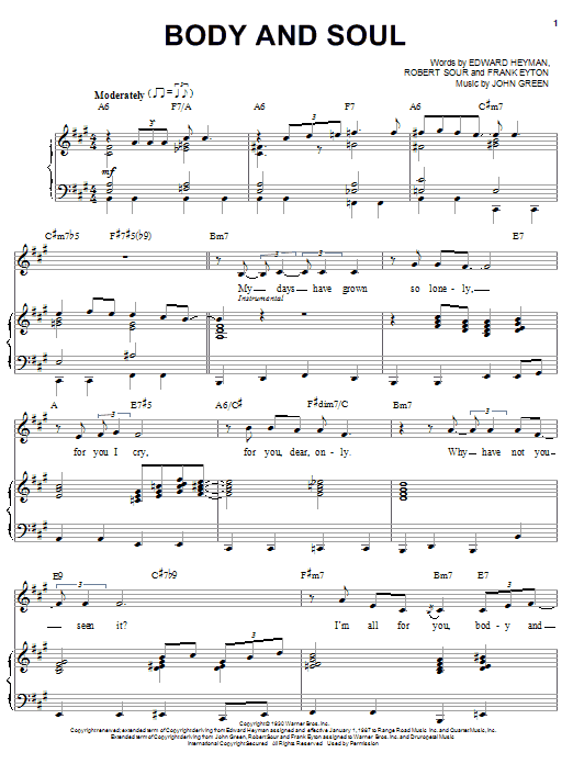 Billie Holiday Body And Soul Sheet Music
