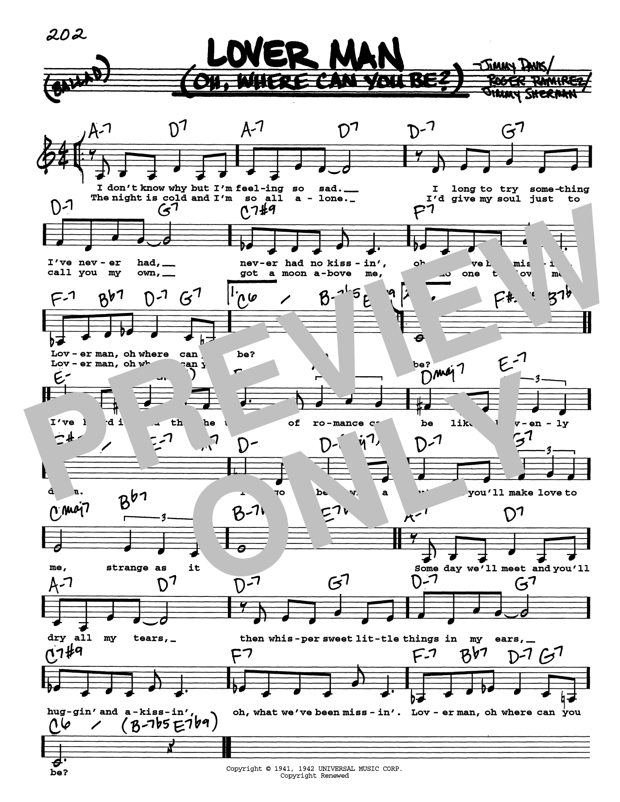 Billie Holiday Lover Man (Oh, Where Can You Be?) (Low Voice) Sheet Music