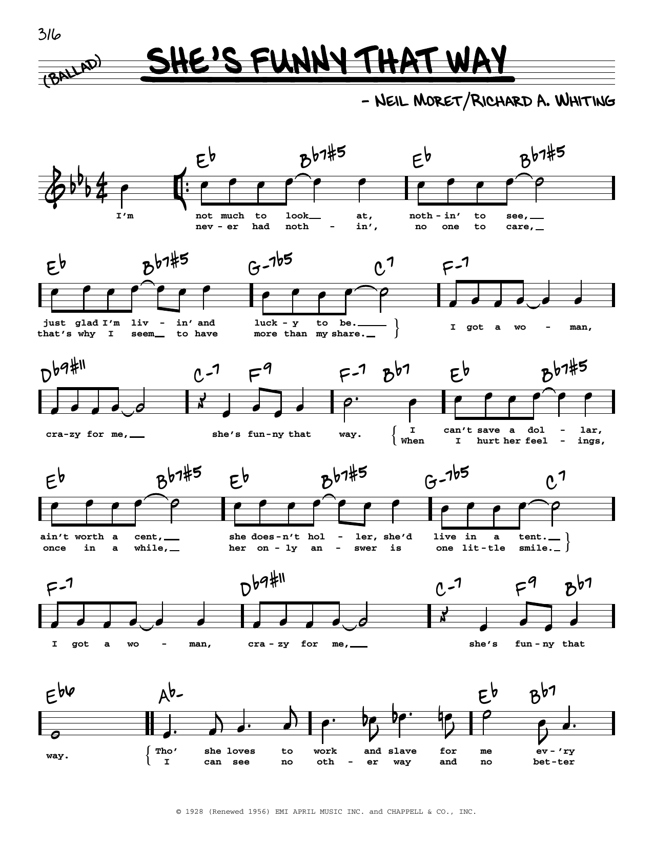 Billie Holiday She's Funny That Way (High Voice) Sheet Music