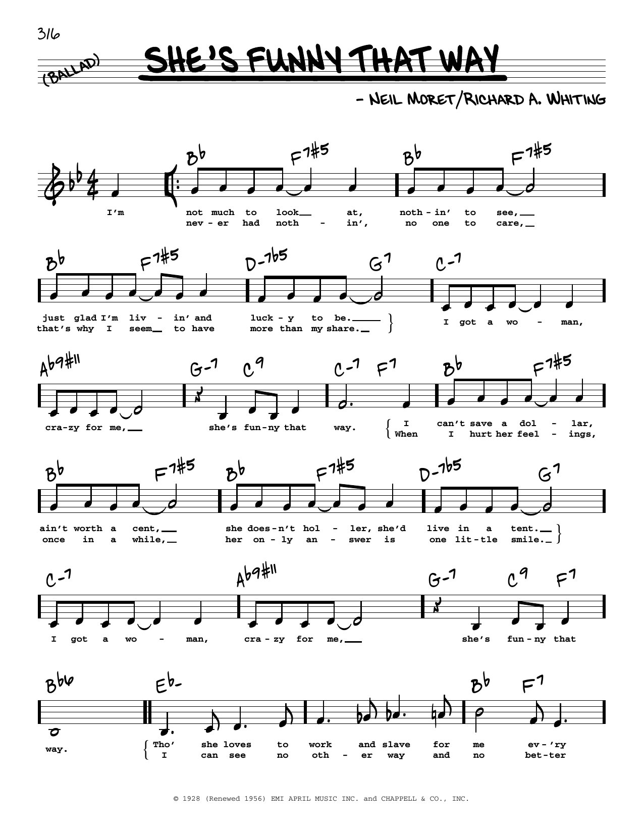 Billie Holiday She's Funny That Way (Low Voice) Sheet Music