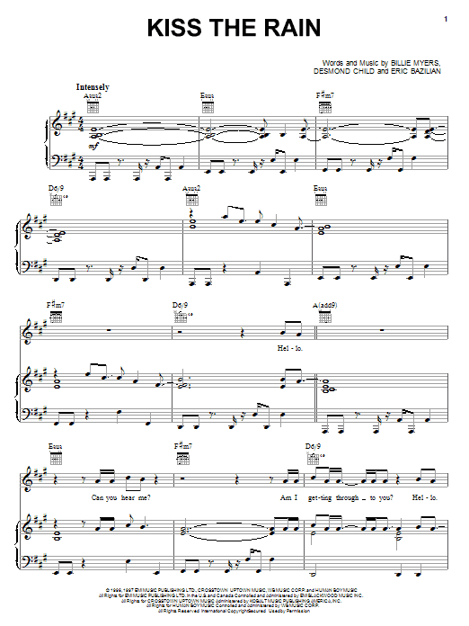 Billie Myers Kiss The Rain Sheet Music