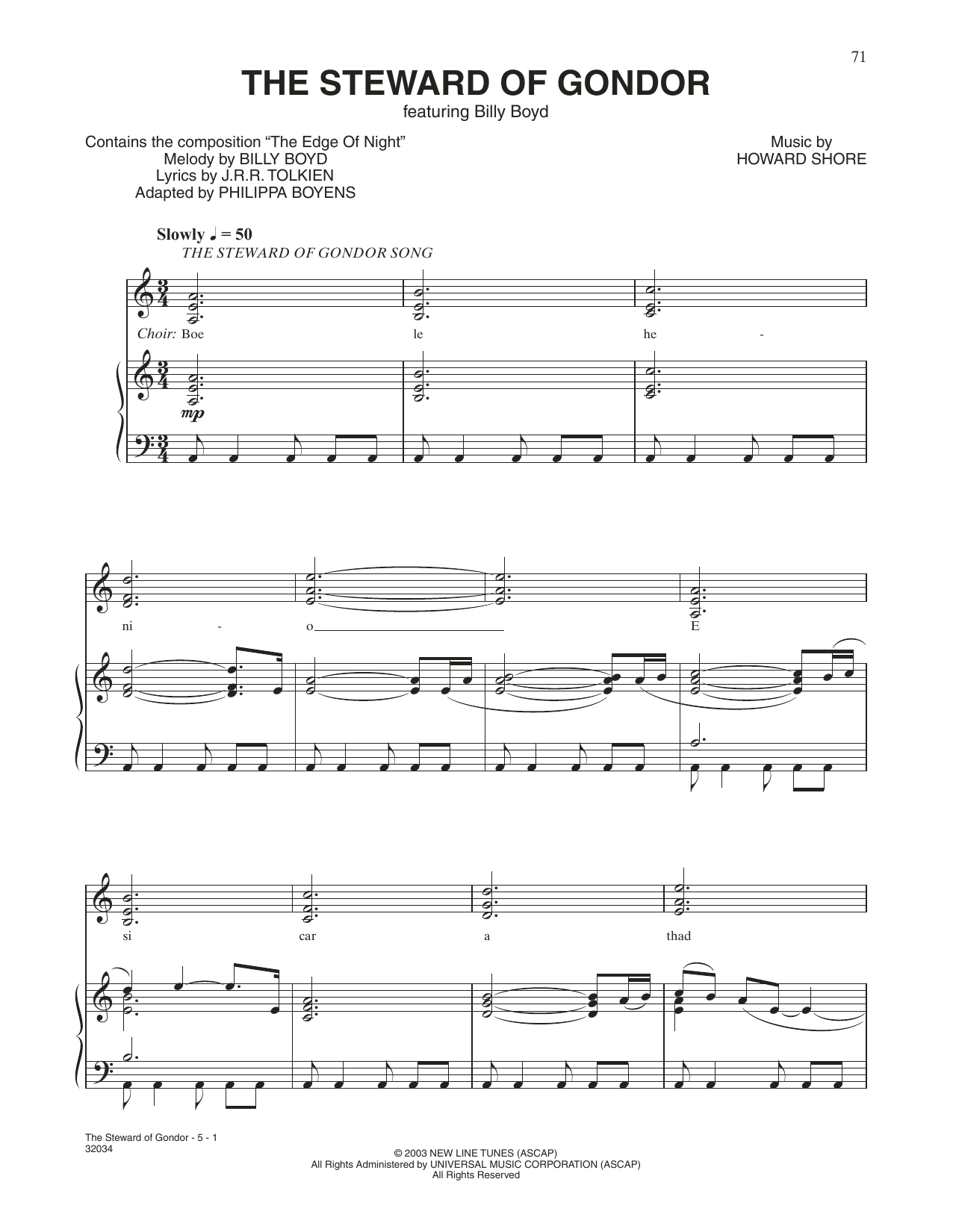 Billy Boyd The Steward of Gondor (from The Lord Of The Rings: The Return Of The King) Sheet Music