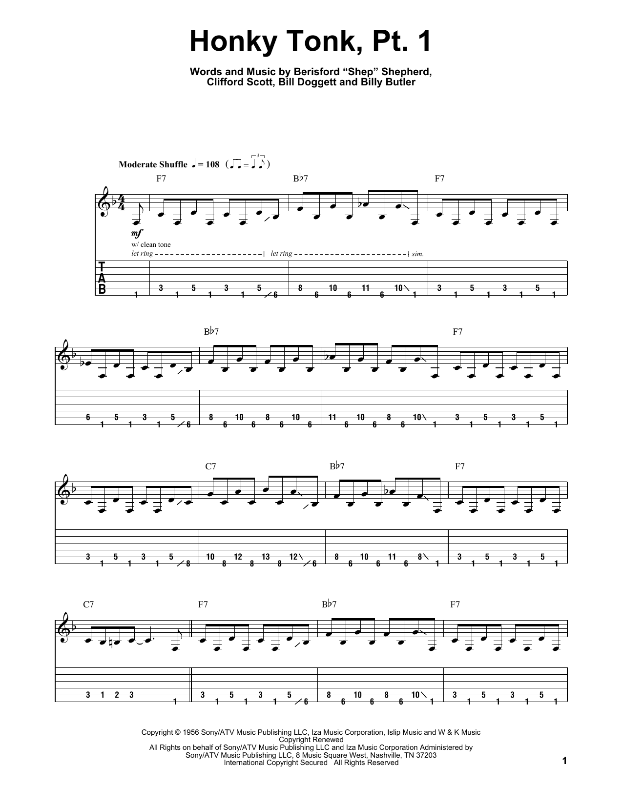 Billy Butler Honky Tonk (Part 1) Sheet Music