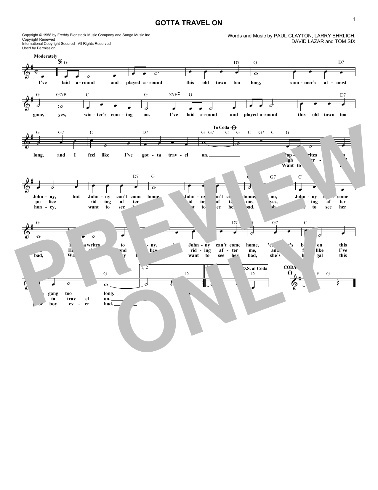 Billy Grammer Gotta Travel On Sheet Music