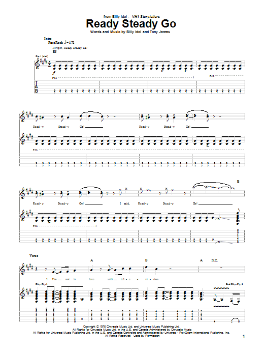 Billy Idol Ready Steady Go Sheet Music