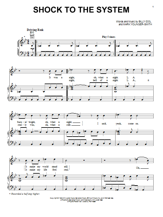 Billy Idol Shock To The System Sheet Music