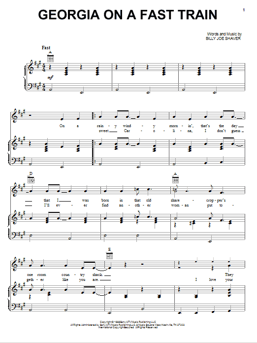 Billy Joe Shaver Georgia On A Fast Train Sheet Music