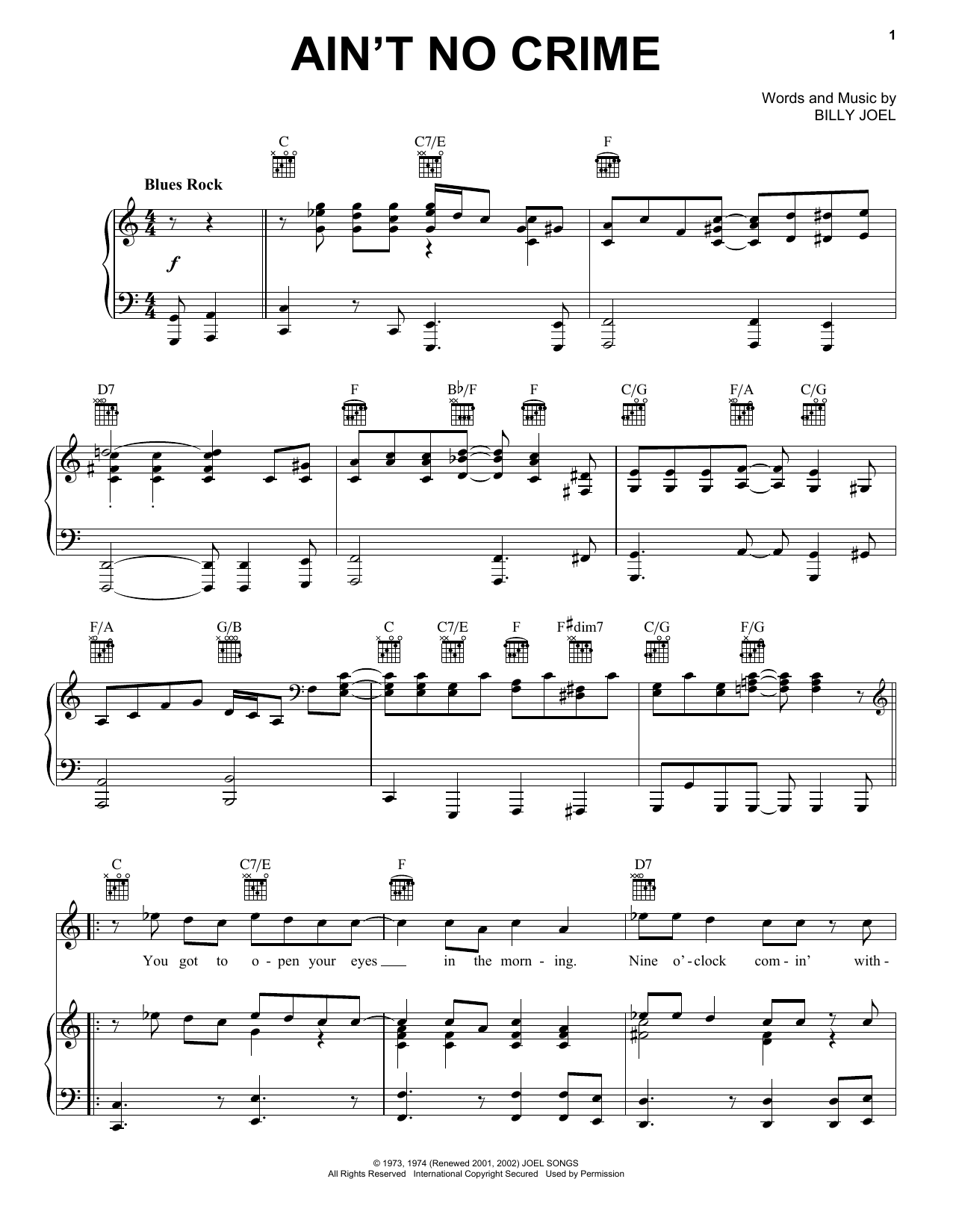 Billy Joel Ain't No Crime Sheet Music