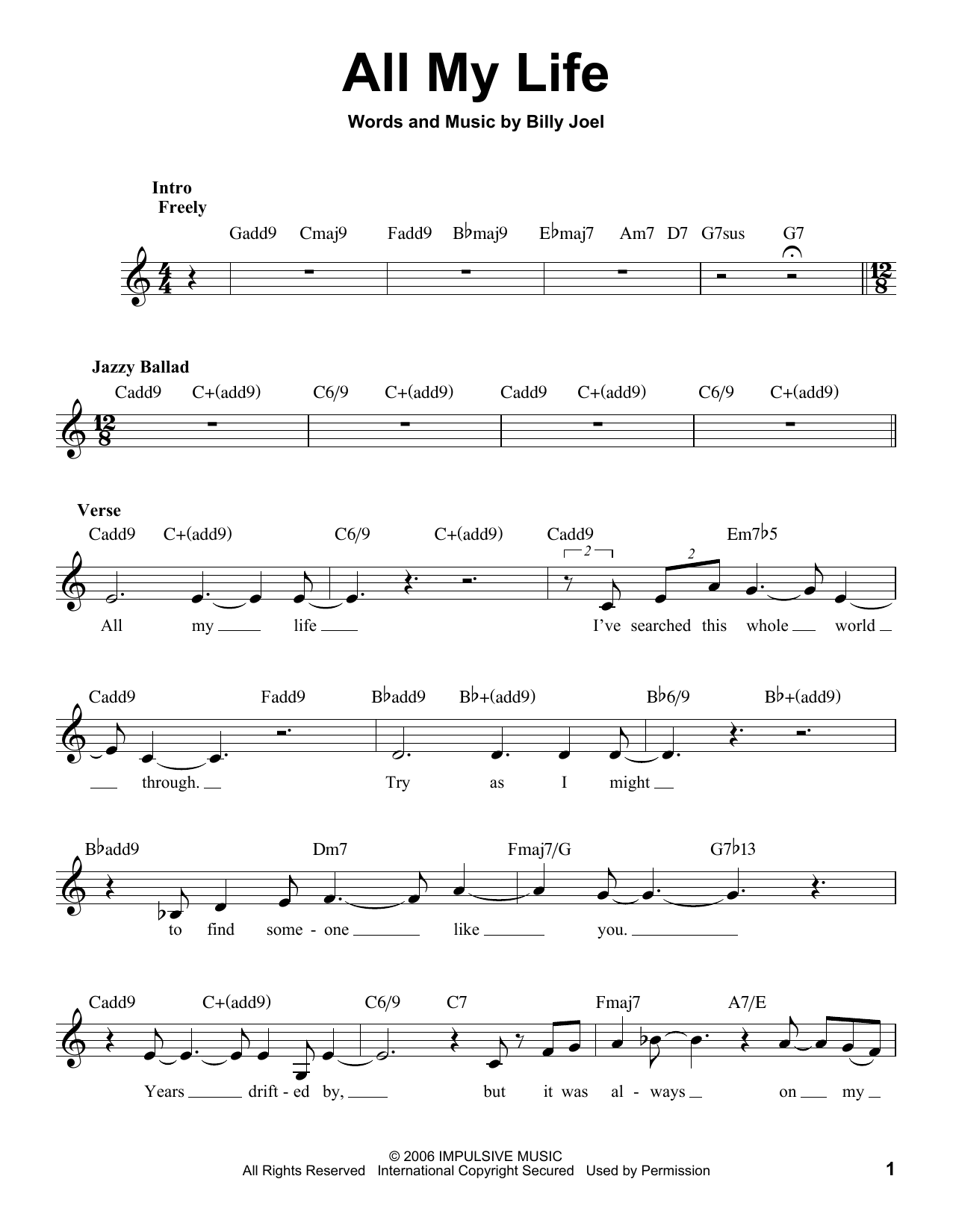 Billy Joel All My Life Sheet Music