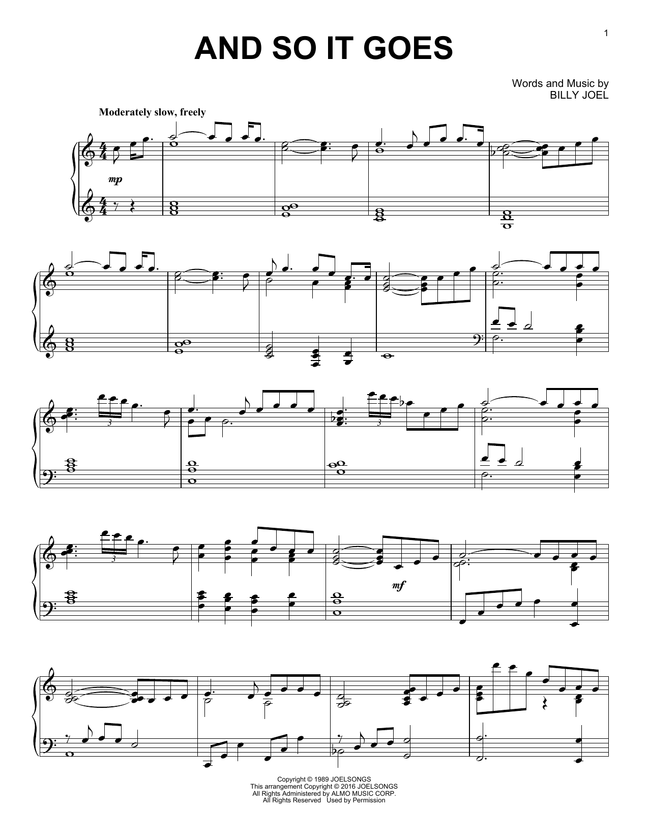 Billy Joel And So It Goes [Jazz version] Sheet Music