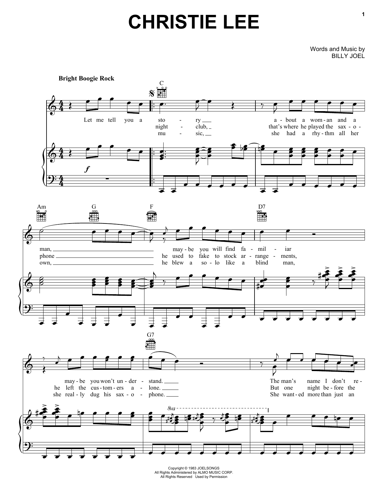 Billy Joel Christie Lee Sheet Music