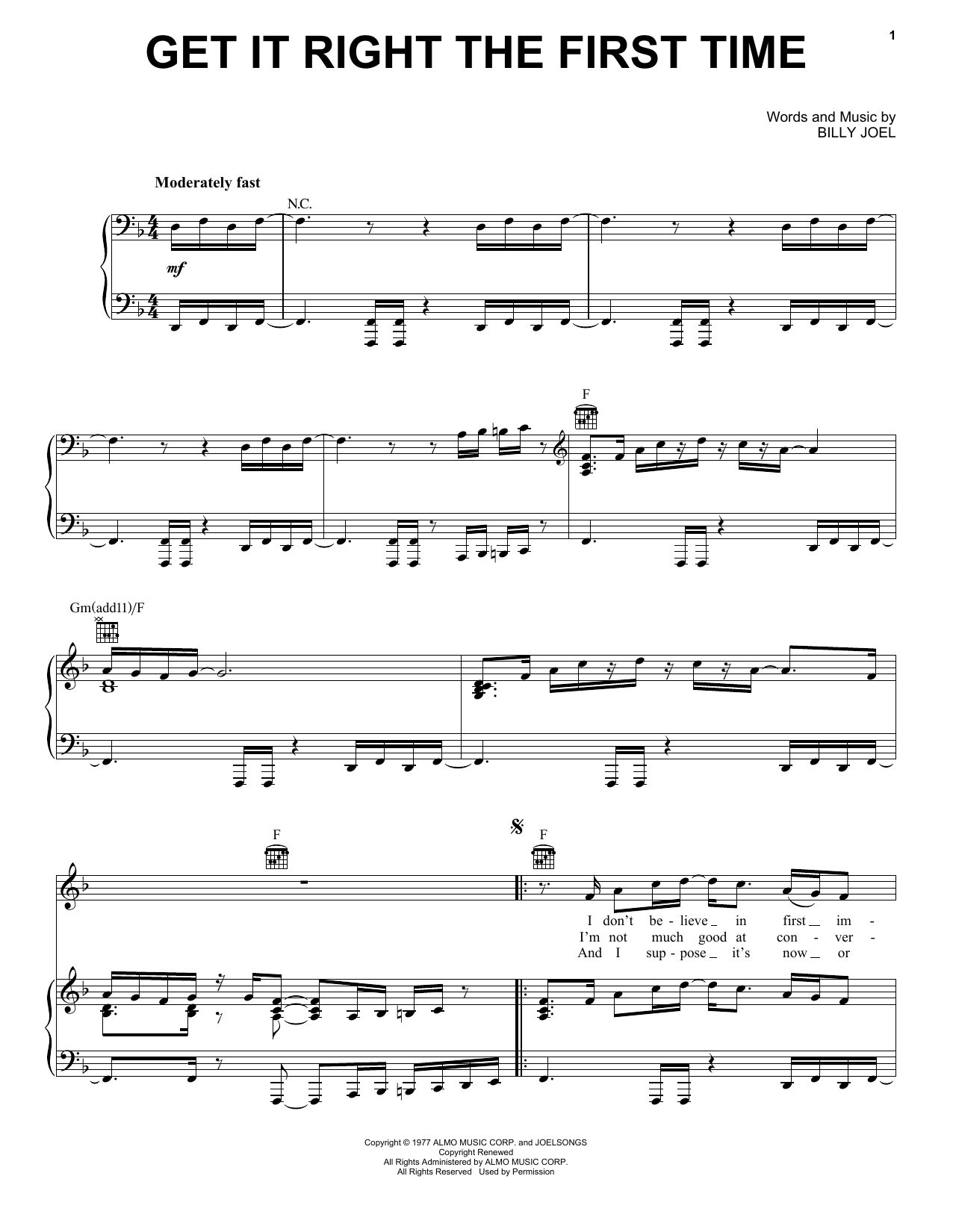 Billy Joel Get It Right The First Time Sheet Music