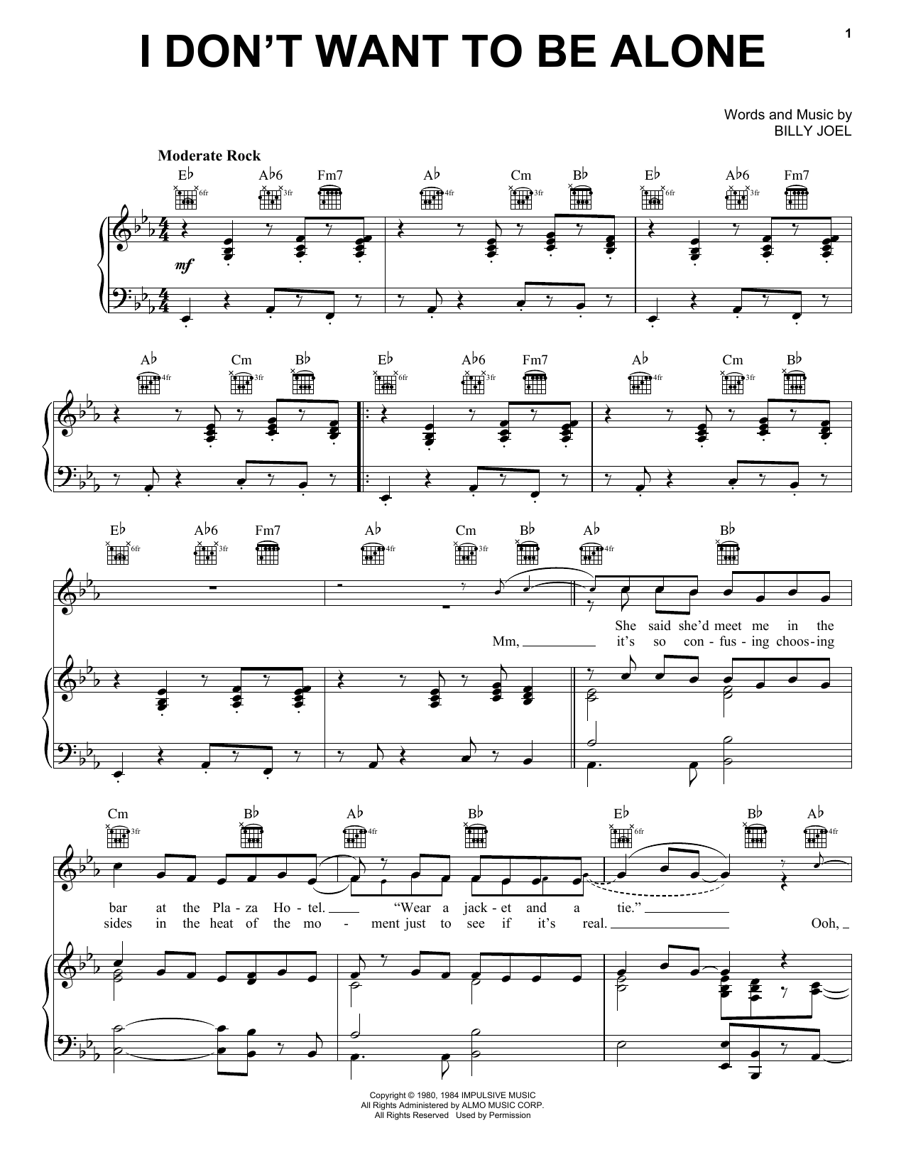 Billy Joel I Don't Want To Be Alone Sheet Music