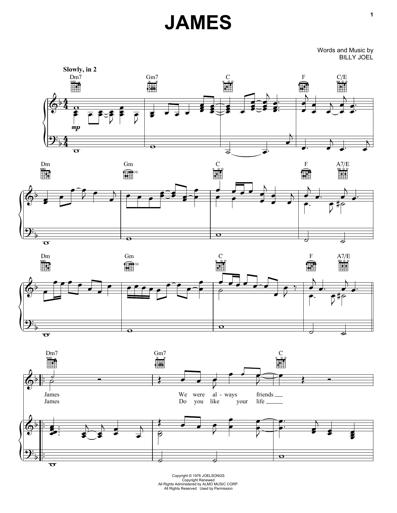 Billy Joel James Sheet Music