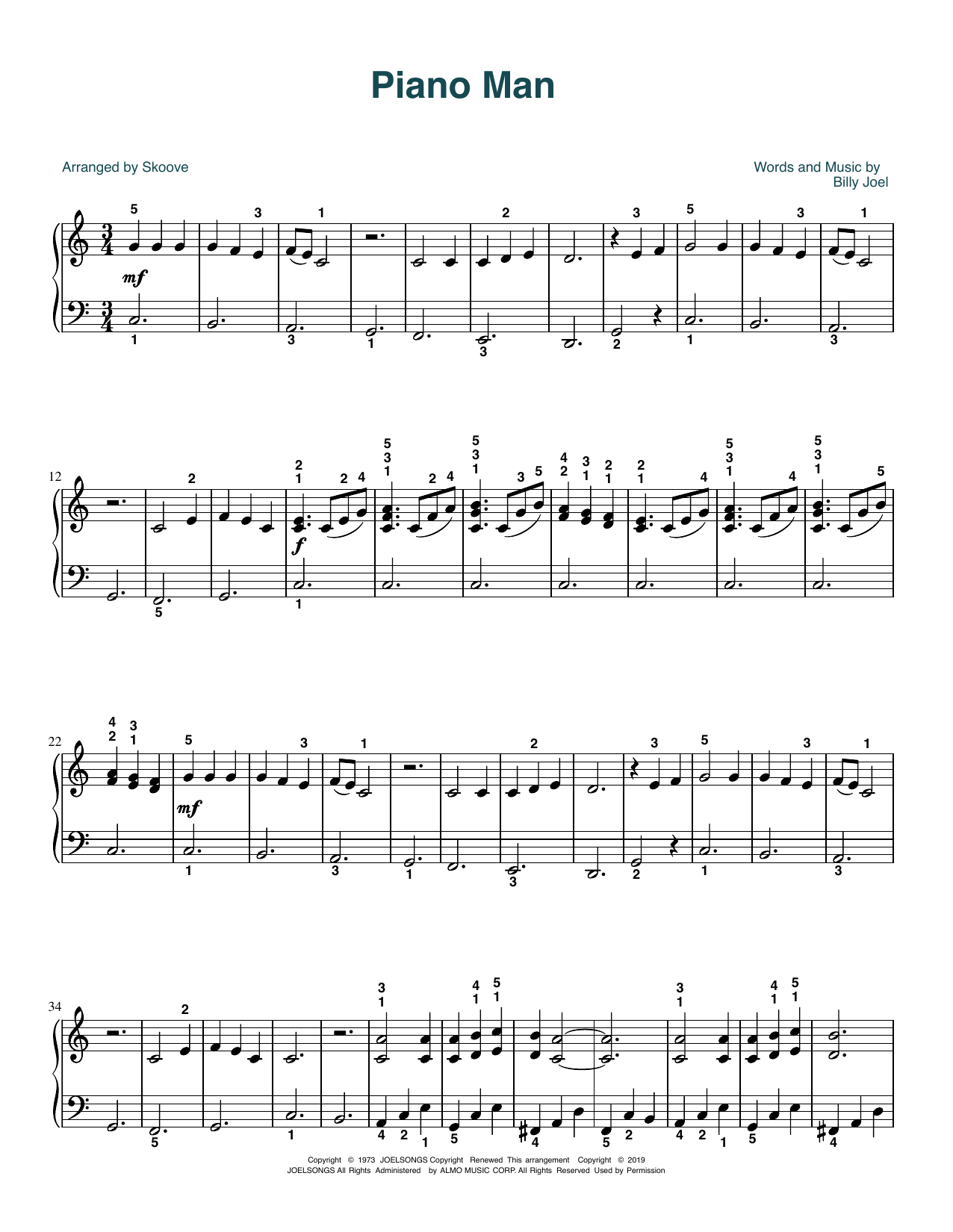 Billy Joel Piano Man (arr. Skoove) Sheet Music