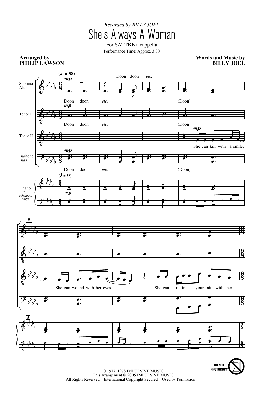 Billy Joel She's Always A Woman (arr. Philip Lawson) Sheet Music