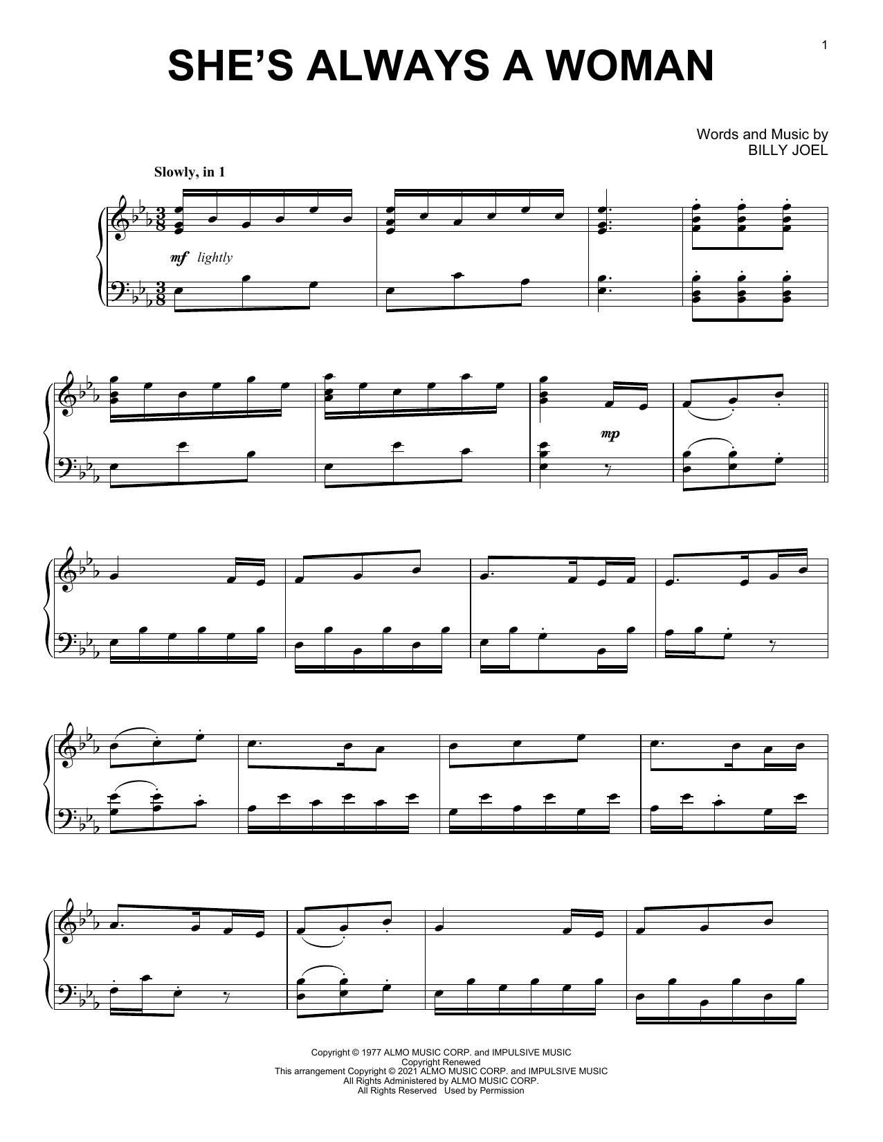 Billy Joel She's Always A Woman [Classical version] (arr. David Pearl) Sheet Music